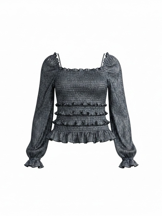 Sam Edelman Tops - Sam Edelman Charcoal Smocked Ruffle Peplum Blouse Size Medium
